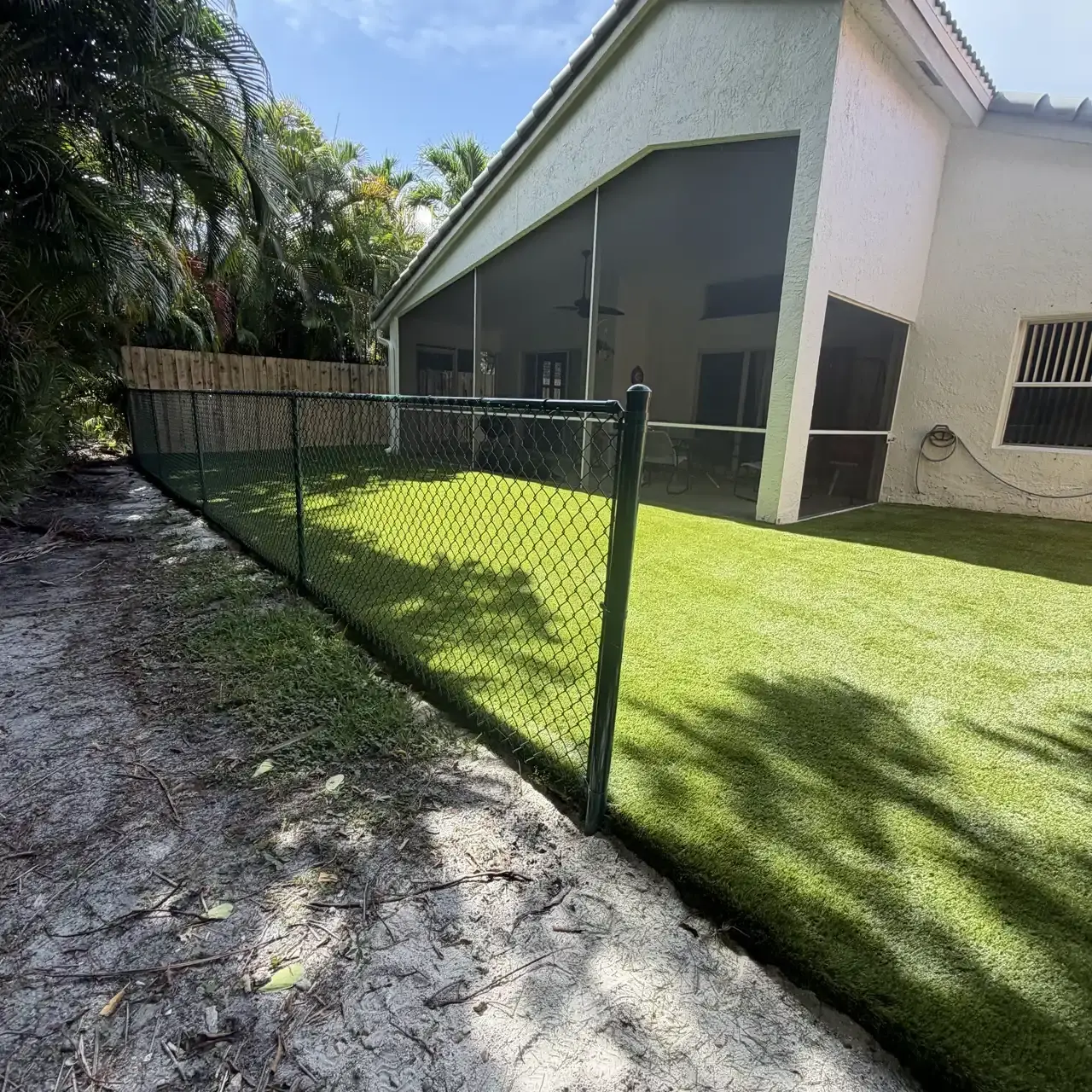Turf transformation showing green yard next to untreated sand